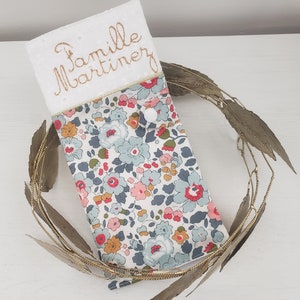 Customizable family record book cover Liberty Betsy porcelain and English embroidery