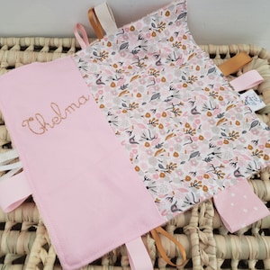 Soft personalized pink and gold floral pattern cuddly toy labels