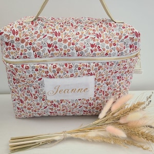 Customizable vanity case in quilted terracotta floral cotton