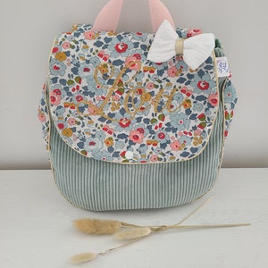 Sac à dos pour entrée en maternelle / crèche personnalisé, liberty Betsy porcelaine et velours
