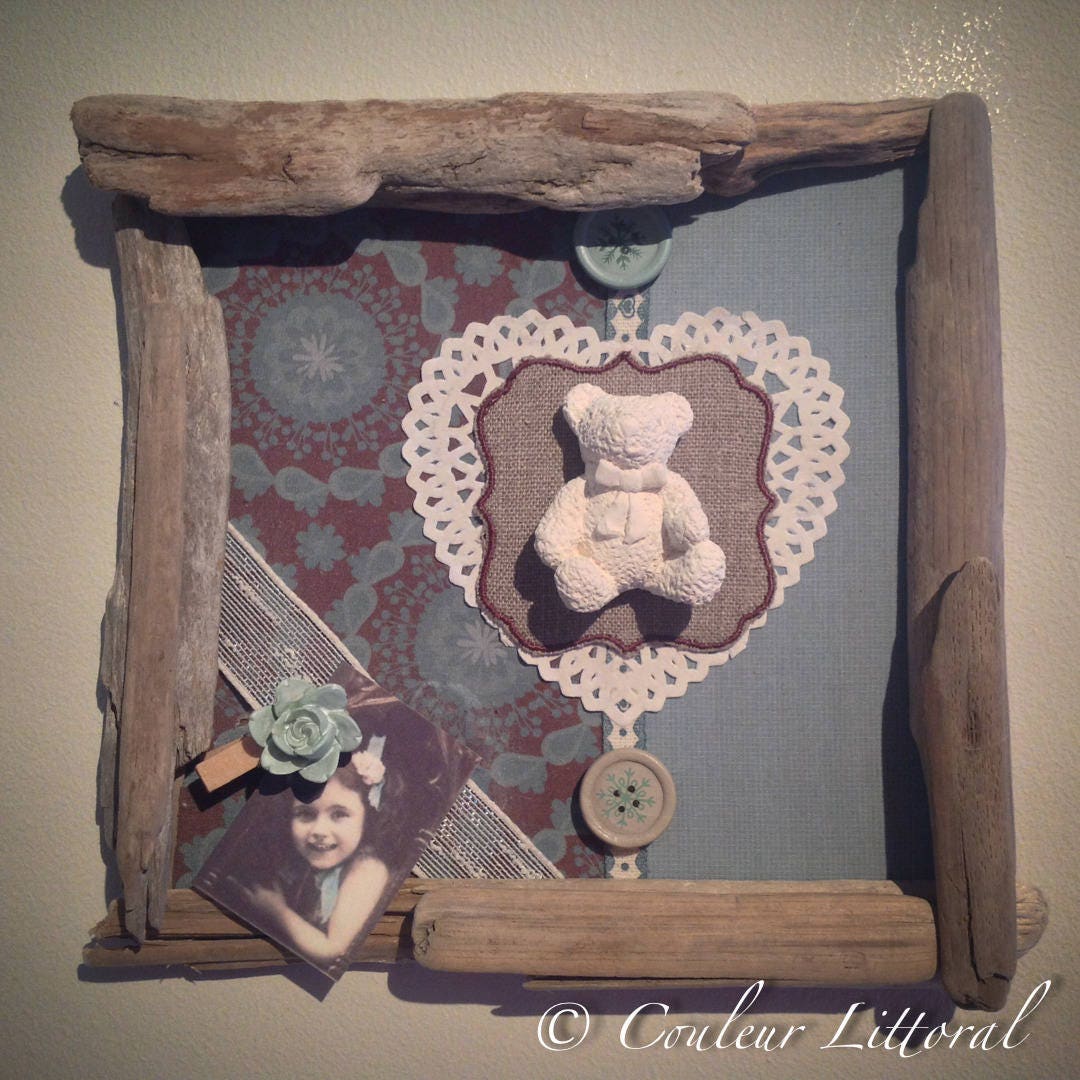 Cadre Bois Flotté Coeur d'ourson