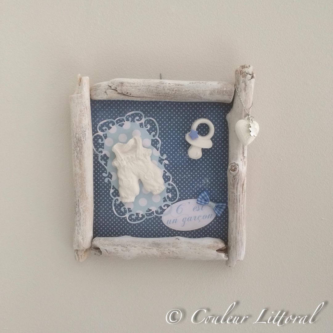 Petit Cadre Bois Flotté Mural Naissance