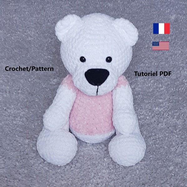 Crochet Pattern Teddy Bear, Tuto Amigurumi Ours Esmeralda, Patron crochet français, Crochet Pattern English version