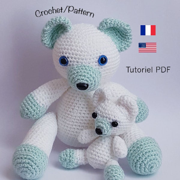 Crochet Pattern, Tutoriel crochet PDF Maya L'Ours et bébé, Patron crochet amigurumi english version