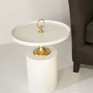 Martini Pedestal drink table / mini coffee table side table with round tray top, brushed gold, one of a kind