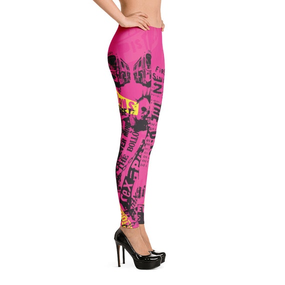 Punk Rock Anarchy Sex Pistols Leggings, Collage Art, Ransom Typography, Hot  Pink, Never Mind the Bollocks 