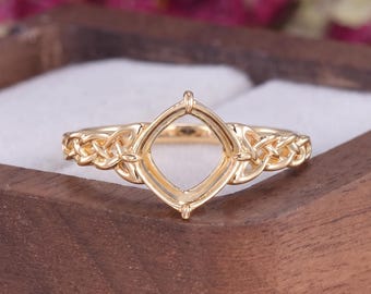 Unique Square Cut Semi Mount Ring Setting Bohemian Celtic Knot Solid Gold Ring Setting Vintage Custom Gemstone Ring Setting Anniversary Gift