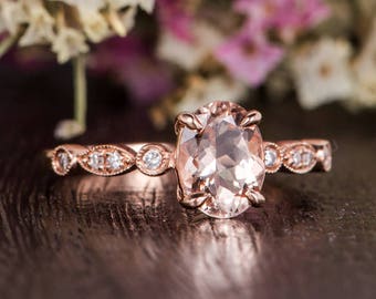 Rose Gold Verlobungsring Diamant Oval geschnitten Art Deco Moorganit Ring Retro Solitär Frau antike Braut Versprechen Ring Jahrestag Kralle Prong