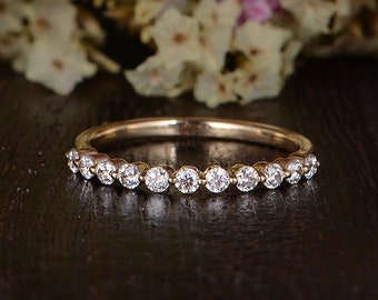 Einzigartige Moissanite Ehering Frauen Gold Stapeln Band Versprechen Ring Runden Schnitt Moissanite passenden Ehering Antik Ring einfaches Geschenk