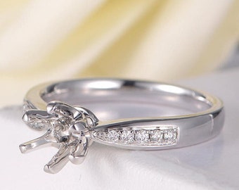 White Gold Semi Mount Diamond Ring Setting Engagement Ring Solitaire Half Eternity Wedding Bridal Promise Women Anniversary Gift for Her