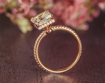 Engagement Ring Rose Gold White Topaz Ring Antique Unique Princess Cut Women Gift Jewelry Diamond Birthstone Bridal 3/4 Eternity Anniversary