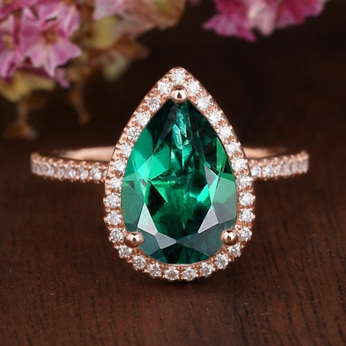 1.30ct Pear Shaped Emerald Engagement Ring 14k Yellow Gold - Etsy