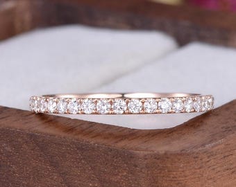 1.5mm Dainty Diamond Wedding Band Half Eternity Ring 14k Rose Gold Ring Stacking Matching Rings Minimalist Promise Ring Best Gift For Her