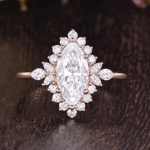 Halo Marquise Moissanite Verlobungsring Frauen Vintage Diamant Versprechen Ring Antike Art Deco Ring handgemachte Schmuck Jahrestag Geschenk für sie