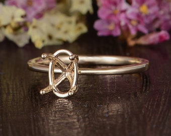 Solitaire Ring Setting Plain Gold Semi Mount Minimalist Ring Setting Mini 4 Prongs Custom Personalized Ring Thin Band Simple Classic Wedding