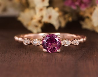 Pink Tourmaline Engagement Ring Women Antique Rose Gold Solitaire Mini RingDiamond Minimalist Anniversary Promise Gift For Her Custom Order