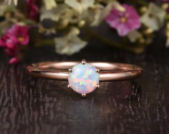 Opal Verlobungsring Lab Opal Ring Rose Gold Verlobungsring Solitaire 5mm Opal Birthstone 6 Zinken Stapeln Ringe bunte minimalistische Ring