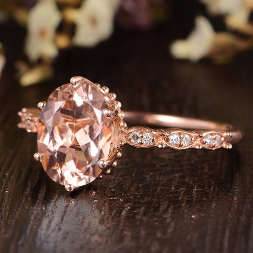 Morganite Engagement Ring Rose Gold Ring Diamond Oval Cut Art - Etsy