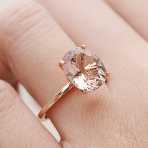 10x12mm Morganite Engagement Ring Oval Cut Morganite Ring Rose Gold Wedding Minimalist 14k Solitaire Women Anniversary Oval Cocktail Ring