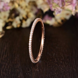 Wedding Band Rose Gold Women Diamond Wedding FULL Eternity Minimalist Simple Dainty Stacking Delicate Anniversary Promise Engraving Promise