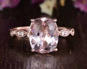 3ct Pink Morganit Verlobungsring Solitär Ring Vintage Stil Art Deco Verlobungsring Antik 8x10mm Cuhion Morganit Ring Stapelring