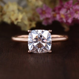 2ct Cushion Moissanite Ring Solitaire Moissanite Engagement Ring Rose Gold Ring Bridal Wedding Moissanite Ring Minimalist Anniversary Gift image 2