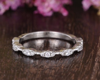 Zierliche Diamant Ehering Weißgold Frauen Minimalist Einfach Ehering Stapeln Zarte Jahrestag Versprechen Gravur Versprechen