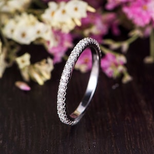 Moissanite Wedding Band Women White Gold Moissanite Band Stacking Full Eternity Dainty Stacking Bridal Promise Free Engraving Minimalist