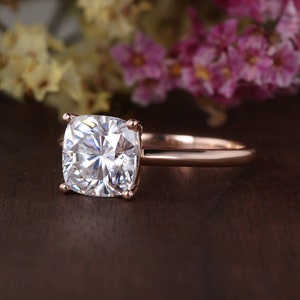 2ct Cushion Moissanite Ring Solitaire Moissanite Engagement Ring Rose Gold Ring Bridal Wedding Moissanite Ring Minimalist Anniversary Gift image 1