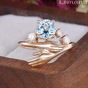 Unique Toi et Moi Ring Swiss Blue Topaz Engagement Ring Lab-Grown Diamond You And Me Promise Ring Birthday Gift For Women Handmade Jewelry