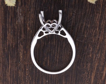 Heart Engagement Ring Semi Mount Ring Setting White Gold Hidden Love Ring Retro Promise Romantic Ring Half Eternity Unique Gift For Her