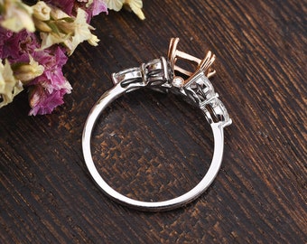 Custom Ring Setting Mixed Metals Semi Mount Marquise Diamond Moissanite Ring Antique Engagement Ring Rose Gold White Gold Peekaboo Flower