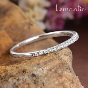 Vigselring i massivt guld för kvinnor, moissanitring med halv evighet, elegant band, matchande stapelring, minimalistisk löftering, jubileumspresent