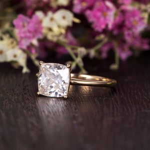 2ct Cushion Moissanite Ring Solitaire Moissanite Engagement Ring Rose Gold Ring Bridal Wedding Moissanite Ring Minimalist Anniversary Gift image 7
