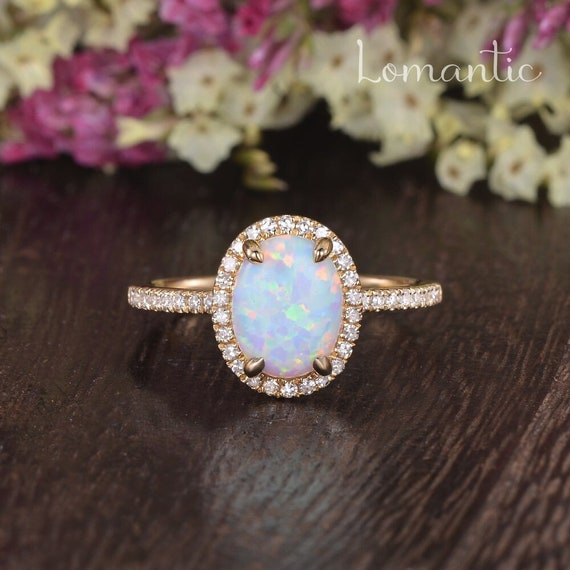 14k White Gold Oval Genuine Australian Opal Cabochon Beaded Ring 14k White Gold Oval Genuine Australian Opal Cabochon Beaded Ring