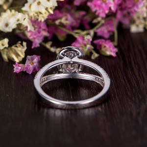 Engagement Ring Unique White Gold Ring Oval Cut White Sapphire Split Shank Eternity Antique Retro Halo Anniversary Women Promise Birthstone image 3