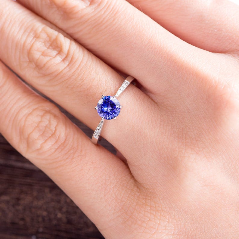 simple solitaire round tanzanite crown setting engagement ring simple solitaire round tanzanite crown setting engagement ring