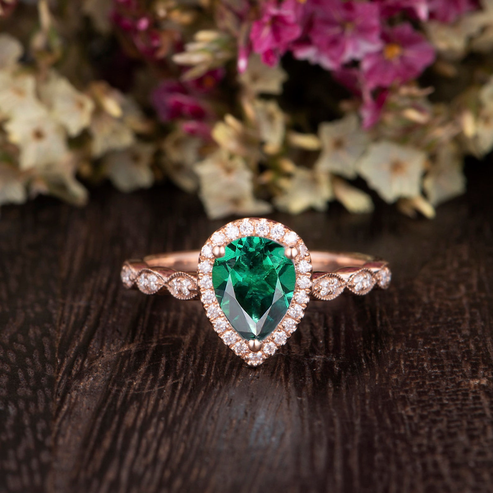 Lab Emerald Engagement Ring Lab Emerald Ring Art Deco Etsy