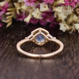 Hexagon Halo Moonstone Engagement Ring Milgrain Solitaire Ring Beaded Geometric Ring Moonstone Engagement Triangle Amethyst Ring Anniversary image 5