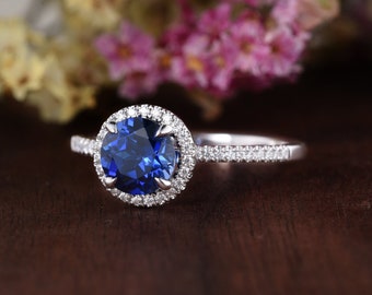 Lab Sapphire Engagement Ring September Birthstone Ring Wedding Ring Women White Gold Natural Diamond Ring Blue Anniversary Gift For Her