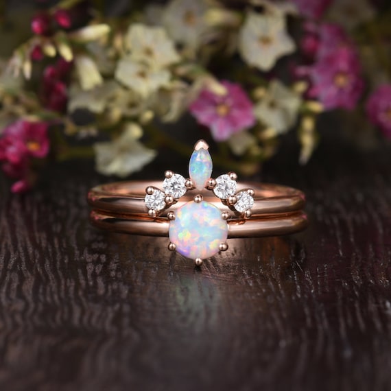 Buy Unique Opal Engagement Ring Set Rose Gold Marquise Opal Online in India  
