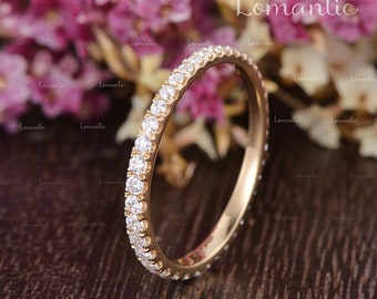 Tapered Diamond Wedding Band Women Micro Pave Half Eternity Rose Gold Band Minimalist Promise Ring Dainty Simple Stacking Band Women Ring