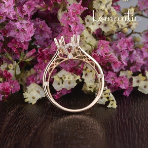 Art Deco Moissanite Ring Setting Gold Semi Mount Unique Engagement Ring 6 Prongs Moissanite Peekaboo Custom Solitaire Ring Shape Choice