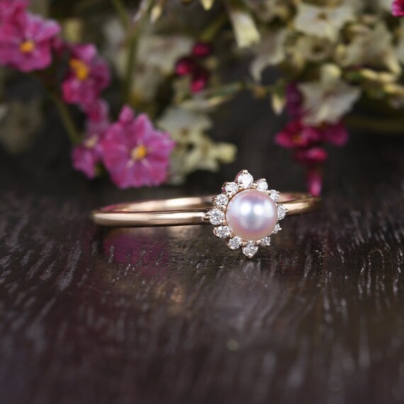 Akoya Pearl Flower Ring SV950/13号 Akoya Pearl Engagement Ring 4mm Flower Halo Solitaire Ring Natural