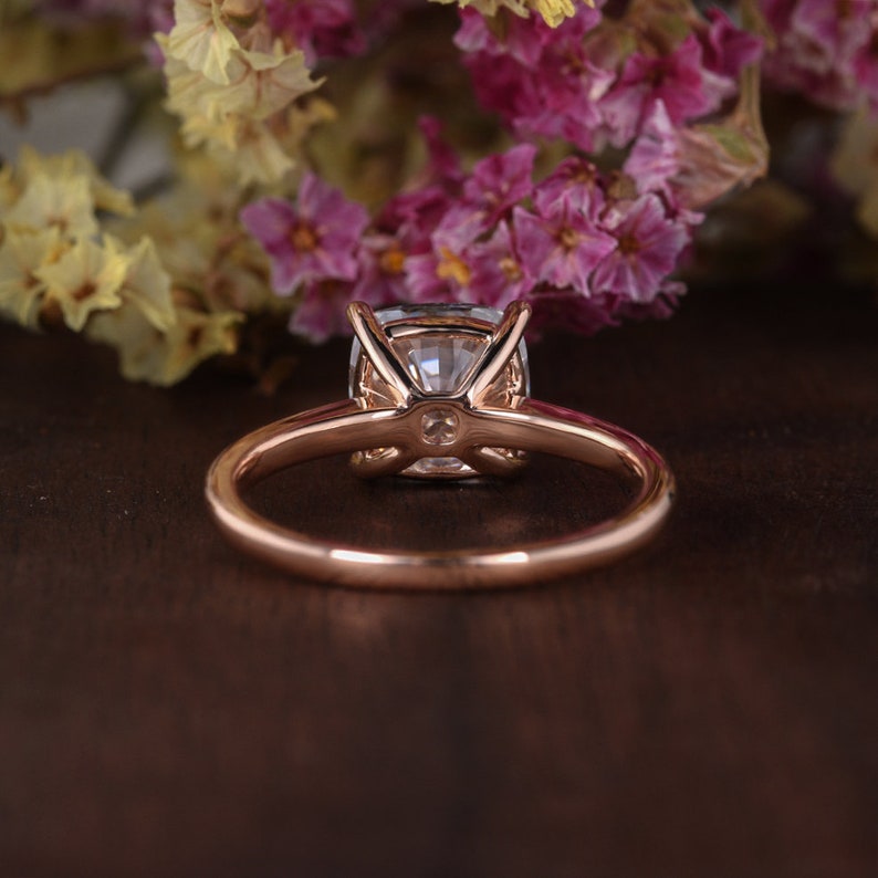 2ct Cushion Moissanite Ring Solitaire Moissanite Engagement Ring Rose Gold Ring Bridal Wedding Moissanite Ring Minimalist Anniversary Gift image 4