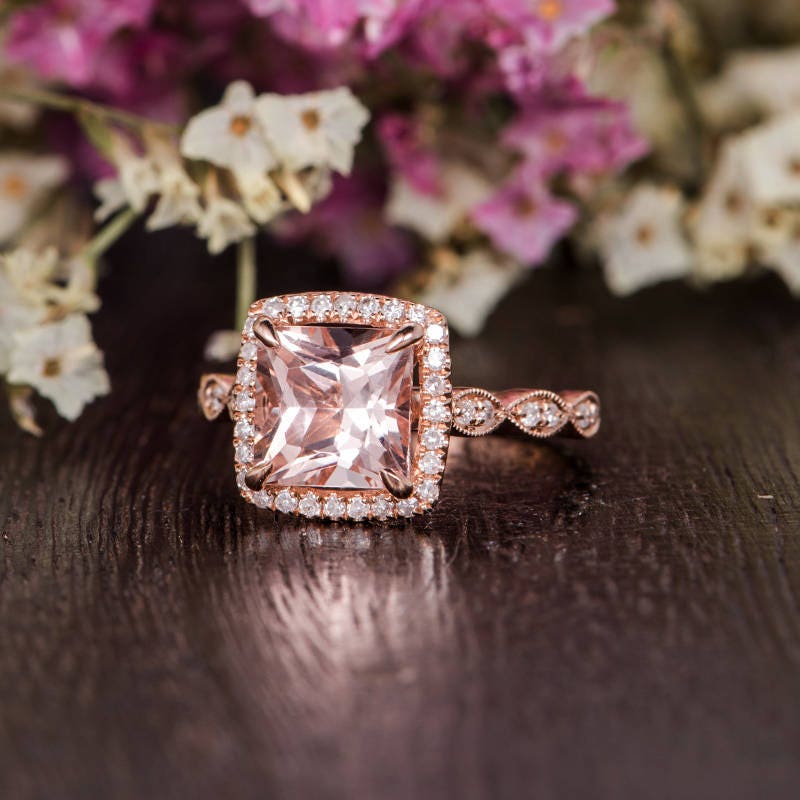 Unique Art Deco Ring Morganite Rose Gold Antique Women Bridal | Etsy