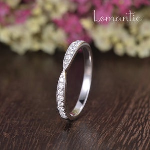 Tapered Wedding Band Women White Gold Diamond Wedding Band Stacking Paved Ring Dainty Bridal Wedding Band Engraving Minimalist Promise Ring image 8