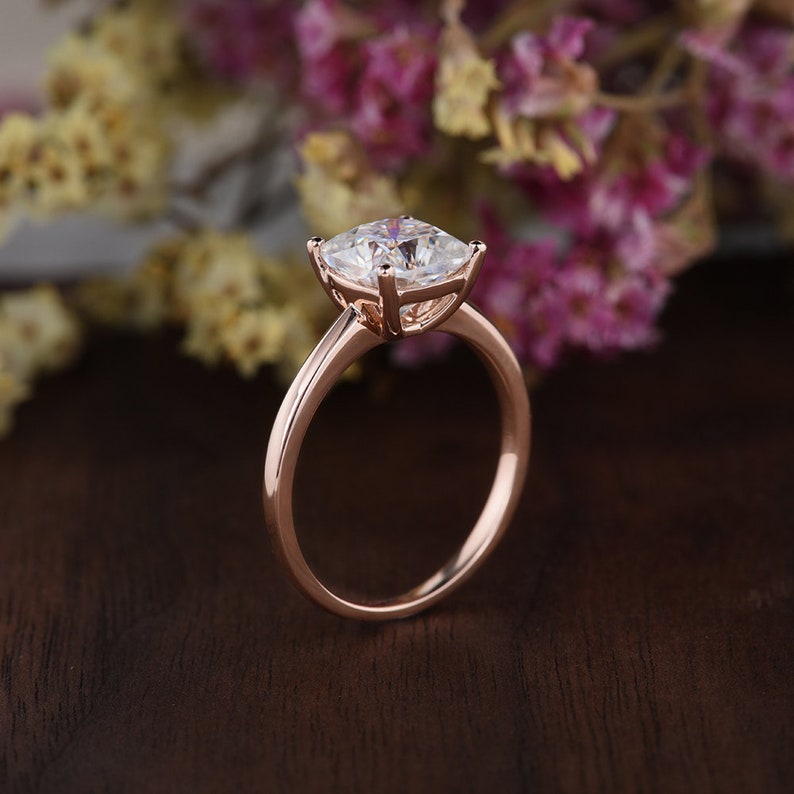 2ct Cushion Moissanite Ring Solitaire Moissanite Engagement Ring Rose Gold Ring Bridal Wedding Moissanite Ring Minimalist Anniversary Gift image 5