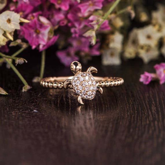 Buy Unique Diamond Ring Eternity Beaded Sea Turtle Ring Animal