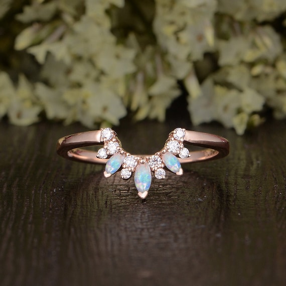 Custom Opal Band Chevron Ring Enhancer Sun Unique Vintage Jewelry Cluster Band Diamonds Custom Fit Retro Stacking Marquise Opal Rainbow Etsy Canada